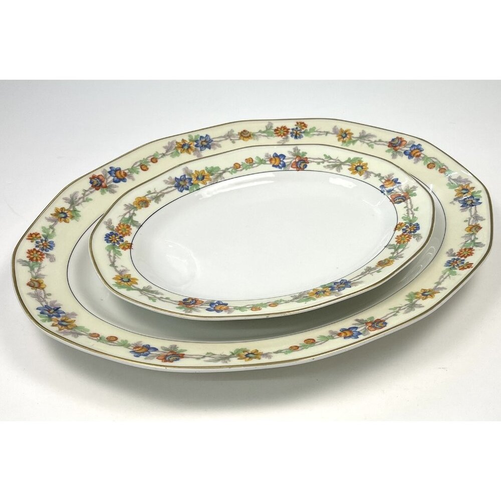 Lot 2 Theodore Haviland Limoges 1925-36 Miami Ivory Floral 11" & 16" PLATTERS